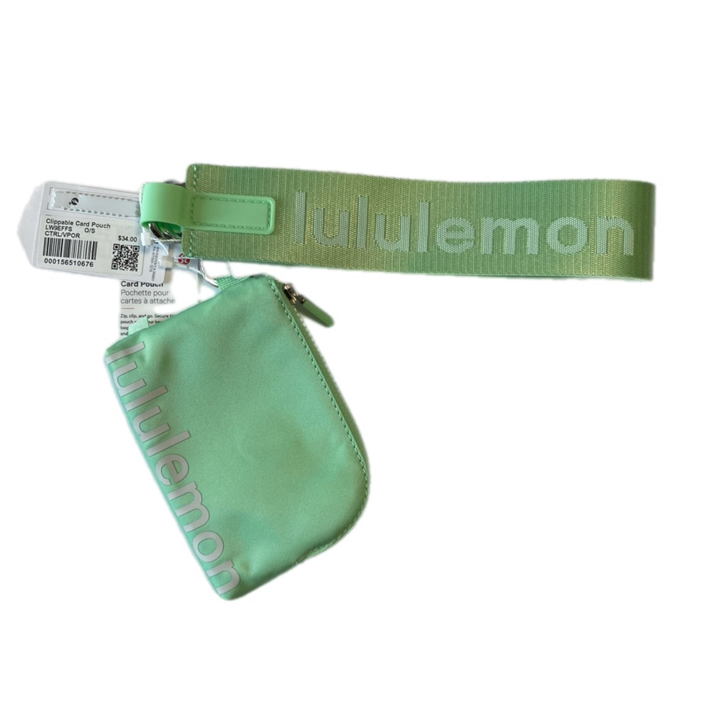Lululemon citra lime white  never lost key chain and clip panel card pouch NWT - Picture 8 of 9